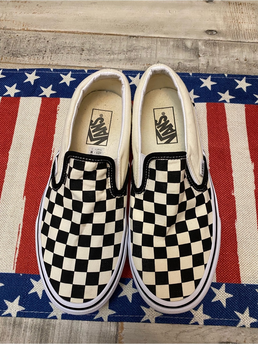 Vans Unisex Slip-On Checkerboard Sneakers - Black and Cream Men’s 6.5 Women’s 8